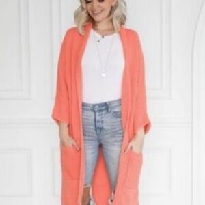 Women's Coral Open-Front Long Knit Cardigan Sweater